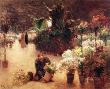 Clement Oil Painting - Flower Mart Theodore Clement Steele